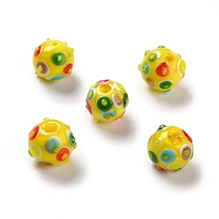 Yellow Handmade Lampwork Beads, Round, Yellow, 11x13x12.5mm, Hole: 1.6mm
