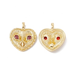 Real 18K Gold Plated Rack Plating Brass Micro Pave Cubic Zirconia Pendants,  Cadmium Free & Nickel Free & Lead Free, Heart with Owl, Real 18K Gold Plated, 34.5x30x6.5mm, Hole: 6.5x4mm