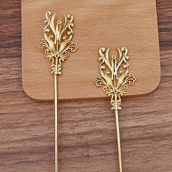 Golden Alloy Flower Hair Sticks, with Iron Stick and Loop, Long-Lasting Plated Hair Accessories for Women, Golden, 30mm, Flower: 46x30mm,  Sticks: 120x2.5mm