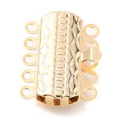 Golden 304 Stainless Steel Box Clasps, Multi-Strand Clasps, 5-Strands, 10-Holes, Rectangle with Flower, Golden, 19.5x14x3mm, Hole: 1.4mm