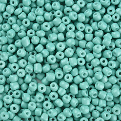 Turquoise 6/0 Glass Seed Beads, Dyed & Heated, Opaque Colours, Round Hole, Round, Turquoise, 4~5x3~4mm, Hole: 1.2mm, about 450g/pound