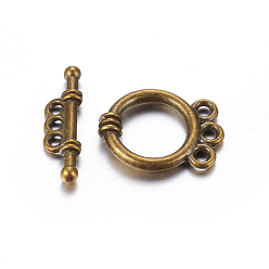 Античная Бронза Сплавочные застежка тоггл тибетского стиля, кольцо, античная бронза, без кадмия и без свинца, 18x14x3.5 мм, отверстие : 2 мм