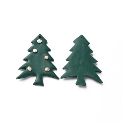 Темно-Зеленый Полимерной глины ручной работы подвески, рождественская елка, темно-зеленый, 43~45x34x4~5 мм, отверстие : 1.6 мм