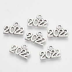 Antique Silver Tibetan Style Alloy Charms, Number 2022, Lead Free & Cadmium Free, Antique Silver, 9.5x14x1.5mm, Hole: 1.8mm, about 956pcs/500g