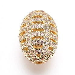 Doré  Micro en laiton pavent des perles cubes de zircone, perles de sport, de rugby, clair, or, 17x11.5mm, Trou: 1.5mm