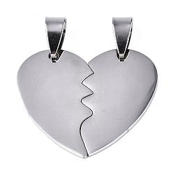 Stainless Steel Color 304 Stainless Steel Split Pendants, Double Side Polished, Heart, Stainless Steel Color, 26x31x1.5mm, Hole: 4x9mm