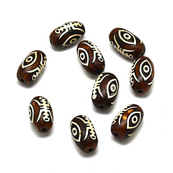 Tibetan Agate Tibetan Style Luck &Longevity dZi Beads, Natural Agate Beads, Oval, 22.5~24x14mm, Hole: 2.5~3mm