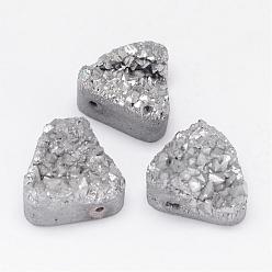 Silver Plated Electroplated Natural Druzy Quartz Crystal Beads, Triangle, Silver Plated, 14x16x6~12mm, Hole: 1.5mm
