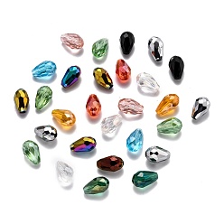 Mixed Color Mixed Style Glass Beads, Faceted, Teardrop, Mixed Color, 8x6mm, Hole: 1.6mm, about 100pcs/bag