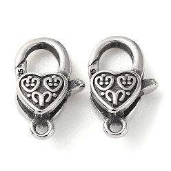 Antique Silver 925 Thailand Sterling Silver Lobster Claw Clasps, Heart, with 925 Stamp, Antique Silver, 12.5x7.5x4mm, Hole: 1.4mm