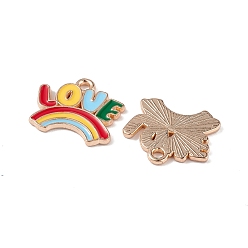 Colorful Alloy Enamel Pendants, Rainbow with Word Love Charm, Light Gold, Colorful, 13x15x1mm, Hole: 1.5mm