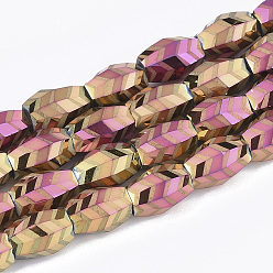 Orchid Electroplate Glass Beads Strands, Frosted, Faceted, Barrel, Orchid, 7.5x7.5x11mm, Hole: 1.2mm, about 60pcs/strand, 25.9 inch