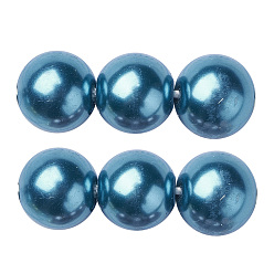 Bleu Acier Brins de perles rondes en verre teinté écologique, Grade a, cordon en coton fileté, bleu acier, 10mm, Trou: 0.7~1.1mm, Environ 42 pcs/chapelet, 15 pouce