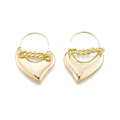 Chapado en Oro Real 18K Pendientes colgantes de corazón de latón para mujer., sin níquel, real 18 k chapado en oro, 35x25.5x4.5 mm, pin: 0.8 mm