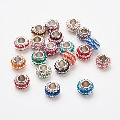 Mixed Color Austrian Crystal European Beads, Large Hole Beads, 925 Sterling Silver Core, Rondelle, Mixed Color, 11x7.5mm, Hole: 4.5mm