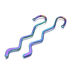 Rainbow Color Résultats de signet en alliage de couleur arc-en-ciel, résultats de signet crochet vague avec trou, sans cadmium et sans nickel et sans plomb, 82x17x1.5mm, Trou: 1.5mm