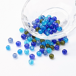 Mixed Color Baking Painted Crackle Glass Beads, Ocean Mix, Round, Mixed Color, 4~4.5x4mm, Hole: 1mm, about 400pcs/bag