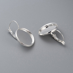 Silver 304 Stainless Steel Leverback Earring Settings, Flat Round, Silver, Tray: 16mm, 27x18x16mm, Pin: 0.7mm