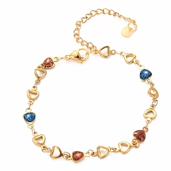 Golden 304 Stainless Steel Link Bracelets, with Resin and Lobster Claw Clasps, Heart, Colorful, Golden, 7-3/4 inch(19.8cm)