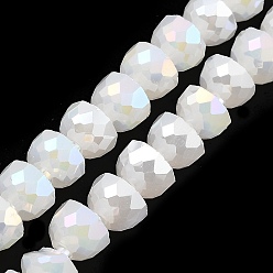 White AB Color Plate Glass Beads Strands, Imitation Jade, Faceted Half Round, White, 7~7.5x5mm, Hole: 1mm, about 80pcs/strand, 20.87''~21.26''(53~54cm)