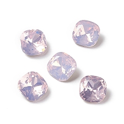 Rose Water Opal Opal Style Eletroplated K9 Glass Rhinestone Cabochons, Pointed Back & Back Plated, Faceted, Square, Rose Water Opal, 8x8x4mm
