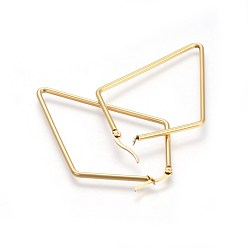 Golden 201 Stainless Steel Angular Hoop Earrings, with 304 Stainless Steel Pin, Hypoallergenic Earrings, Rhombus, Golden, 12 Gauge, 67x43x2mm, Pin: 1mm