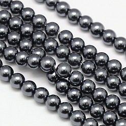 Gray Eco-Friendly Dyed  Glass Pearl Round Beads Strands, Grade A, Cotton Cord Threaded, Gray, 8mm, Hole: 0.7~1.1mm, about 52pcs/strand, 15 inch