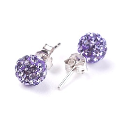 539_Tanzanite Sexy Valentines Day Gifts for Her 925 Sterling Silver Austrian Crystal Rhinestone Ball Stud Earrings, 539_Tanzanite, 15x6mm, Pin: 0.8mm