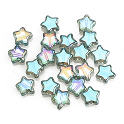 Turquoise Pâle Galvanoplastie perles de verre transparentes, demi-plaqué, étoiles, turquoise pale, 8x4mm, Trou: 1mm