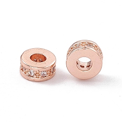 Rose Gold Brass Micro Pave Cubic Zirconia Beads, Column, Lead Free & Cadmium Free, Rose Gold, 7x3.5mm, Hole: 3mm