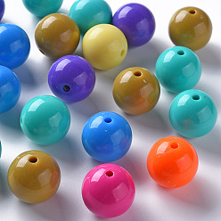 Couleur Mélangete Perles acryliques opaques, ronde, couleur mixte, 20x19mm, Trou: 3mm, environ111 pcs / 500 g