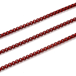 Dark Red Spray Painted Brass Box Chains, Venetian Chains, with Spool, Unwelded, Dark Red, 2x2.5x2.5mm