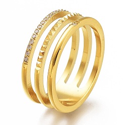 Золотой 304 палец кольца из нержавеющей стали, с четким кубического циркония, широкая полоса кольца, золотые, размер США 7, внутренний диаметр: 17 мм