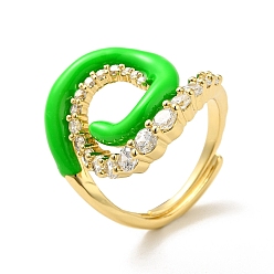 Verde Lima Anillo ajustable de esmalte hamsa vortex con circonita cúbica transparente, joyas de latón chapado en oro real 18k para mujer, verde lima, tamaño de EE. UU. 6 1/2 (16.9 mm)