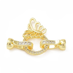 Real 18K Gold Plated Rack Plating Brass Micro Pave Clear Cubic Zirconia Fold Over Butterfly Extension Clasps, Long-Lasting Plated, Cadmium Free & Lead Free, Real 18K Gold Plated, 14x7.5x6mm, Hole: 4.5mm