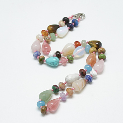 Mixed Stone Natural & Synthetic Gemstone Beaded Necklaces, with Alloy Lobster Clasps, Teardrop, 18.1 inch~18.5 inch(46~47cm)