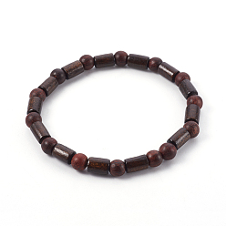 Coconut Brown Natural Sandalwood and Wood Beads Stretch Bracelets, Column and Round, Coconut Brown, 2 inch(5.2cm)