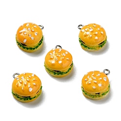 Gold Opaque Resin Pendants, with Platinum Tone Iron Loops, Imitation Food, Hamburger, Gold, 20x16x11mm, Hole: 2mm