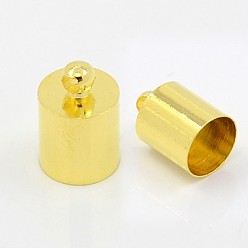 Golden Rack Plating Brass Cord Ends, End Caps, Column, Long-Lasting Plated, Golden, 13x9mm, Hole: 1mm, Inner Diameter: 8mm