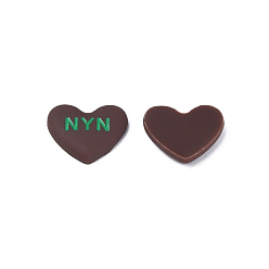 Brun De Noix De Coco Cabochons en émail acrylique, coeur avec le mot nyn, brun coco, 20x23x5mm