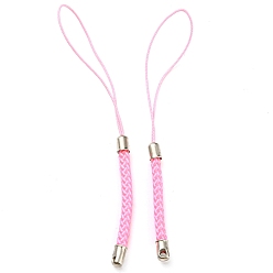 Pearl Pink Polyester Cord Mobile Straps, with Platinum Plated Iron Findings, Pearl Pink, 8~9cm