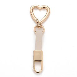 Linen PU Leather Keychains, with Light Gold Alloy Finding, Heart, Linen, 10.2cm