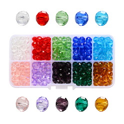 Color mezclado Perlas de vidrio transparentes, facetados, Rondana plana, color mezclado, 8x6 mm, agujero: 1.4 mm, sobre 300 unidades / caja