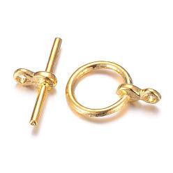 Golden Alloy Toggle Clasps, Ring, Golden, Ring: 12x17x1mm, Hole: 1.5mm, Bar: 19x8x1mm, Hole: 1.5mm