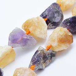 Mixed Stone Rough Natural Amethyst and Citrine Beads Strands, Nuggets, 18~37x12~30mm, Hole: 2mm, about 16~17pcs/strand, 16.5 inch~17.3 inch(42~44cm)