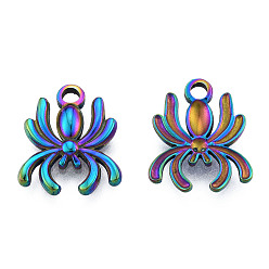 Rainbow Color Ion Plating(IP) 201 Stainless Steel Charms, Spider, Rainbow Color, 15x13x2mm, Hole: 2mm