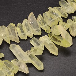 Champagne Yellow Natural Quartz Crystal Beads Strands, Nuggets, Tusk Shape, Dyed, Champagne Yellow, 6~9x18~26mm, Hole: 1mm about 46pcs/strand, 16 inch