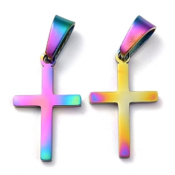 Rainbow Color Placage ionique (ip) 304 pendentifs en acier inoxydable, pour la fabrication de bijoux, croix, couleur arc en ciel, 20.5x12.5x1.2mm, Trou: 3.5x7mm
