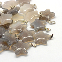 Grey Agate Star Natural Grey Agate Pendants, with Platinum Tone Brass Findings, 22~23x20~24x5~7mm, Hole: 2x7mm