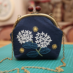 Prussian Blue DIY Wood Bead Kiss Lock Coin Purse Embroidery Kit, Including Embroidered Fabric, Embroidery Needles & Thread, Metal Purse Handle, Dandelion Pattern, Prussian Blue, 210x165x40mm